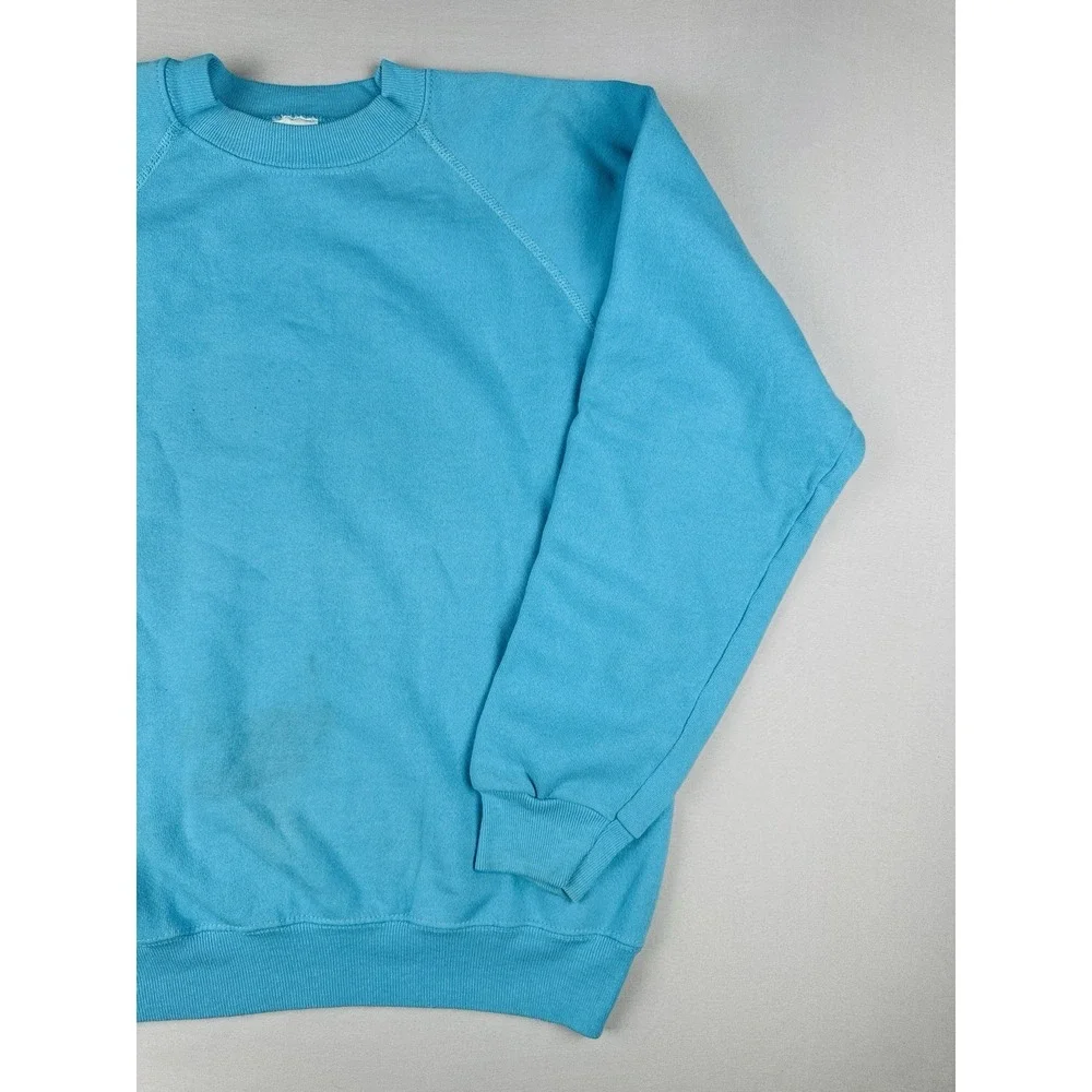 Vintage 90s Blank Sweatshirt Teal Blue USA Made Hanes Crewneck Large